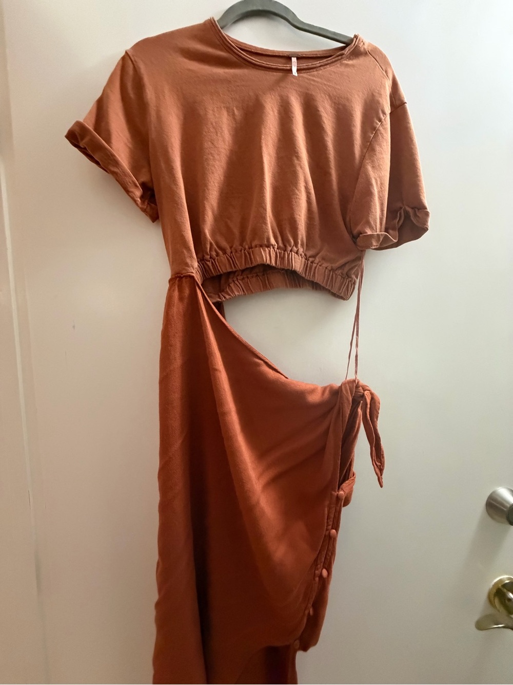 Free People Rust Asymmetrical Cutout Tie-Side Midi Dress